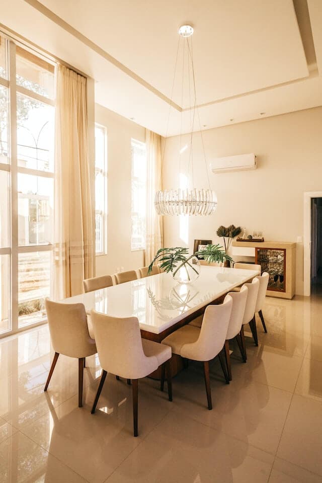 Refinished dining space with white gloss paint